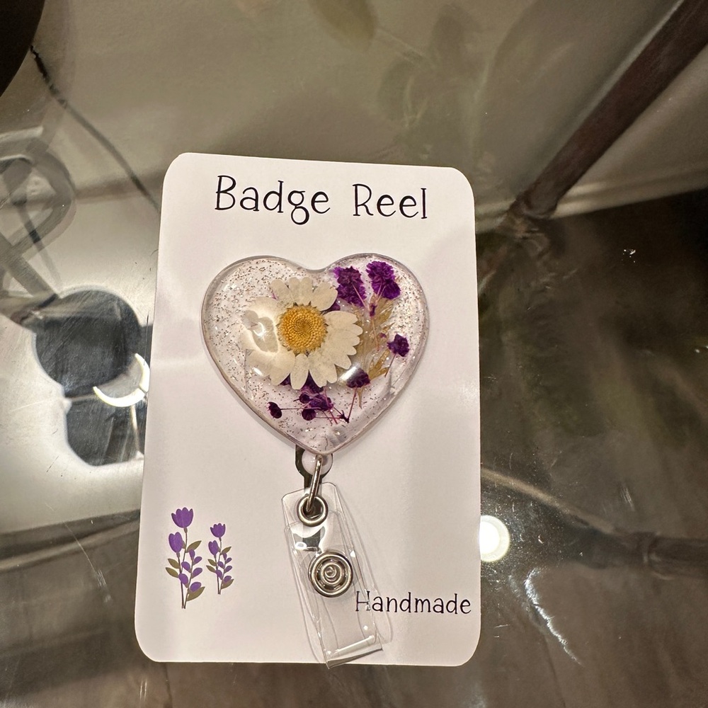 Heart Badge Reel with Floral Design